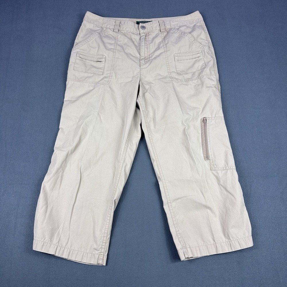 Lauren By Ralph Lauren Stylish Utility Capri pants Kaki Ladies Size 10